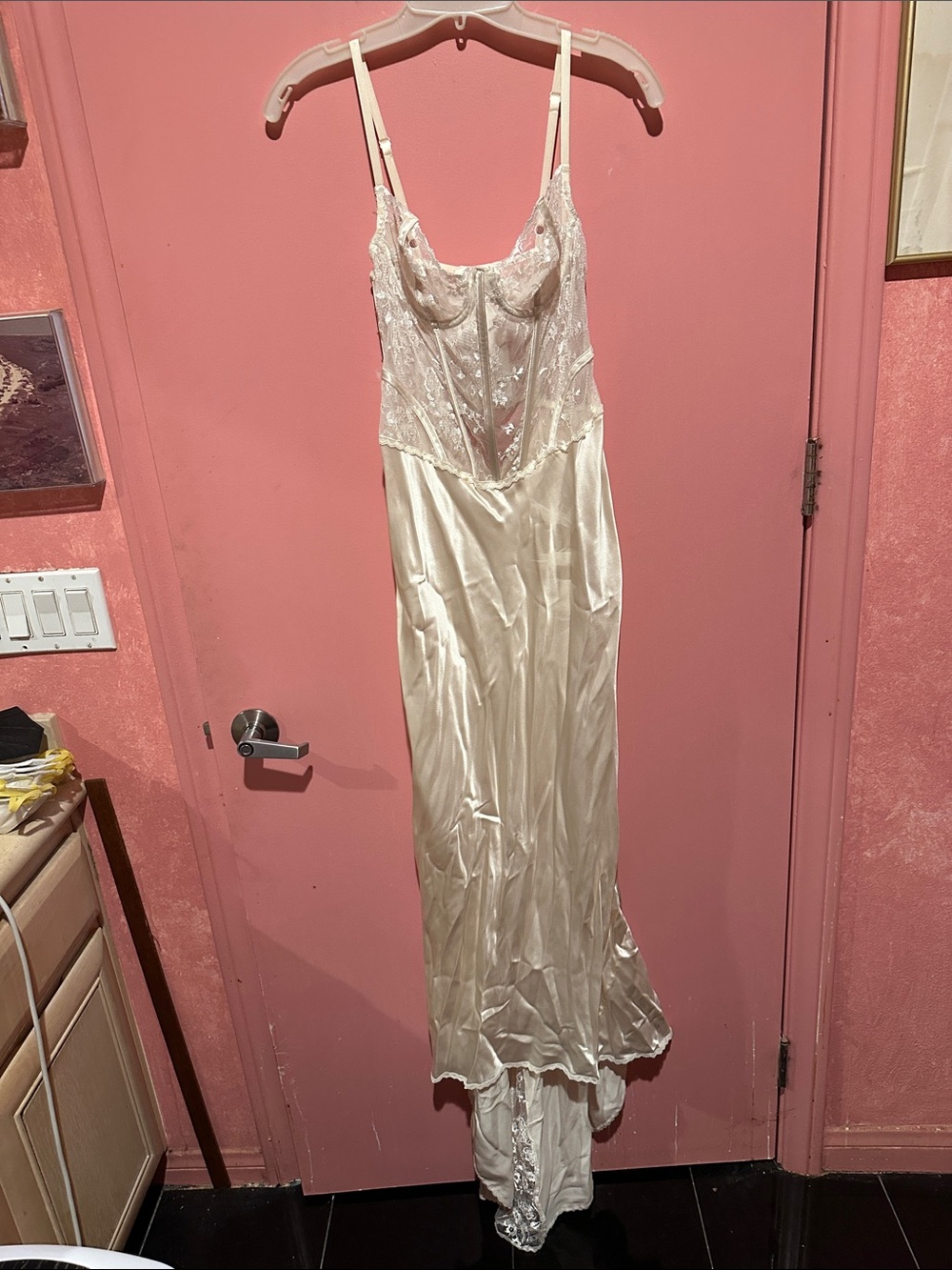 Victoria's Secret Ivory Lace-Top Satin Slip